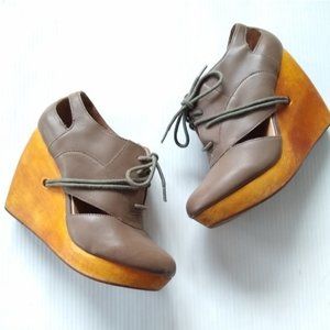 Fiel | Cutout Platform Wood Wedge Sandals Size 6.5 in Taupe from Anthropologie